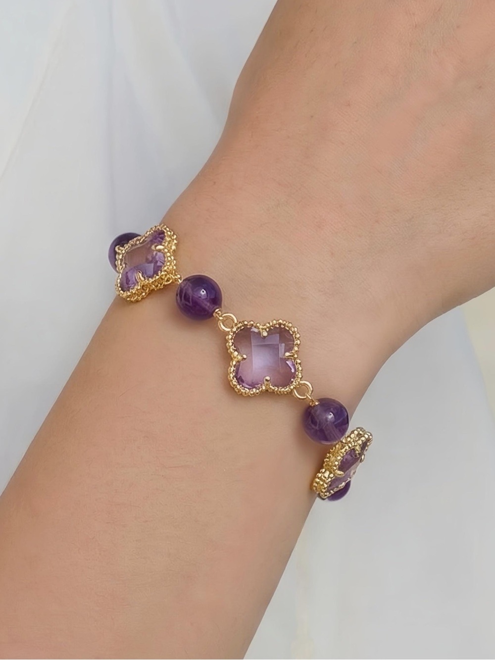🆕New Purple Amethyst Four Leaf Clover Bracelet - Picture 13 of 16